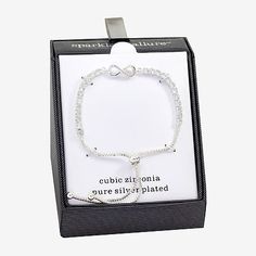 Features: In A Gift Box, Nickel FreeCircumference: 10 1/2 InchShape: InfinityStone: Cubic ZirconiaStone Cut: RoundMetal Color: Silver ToneChain Length: 6 3/4 InchChain Width: 1.4 MillimetersPendant Length: 18.8mmPendant Width: 6.7mmMetal: Pure Silver Over BrassCare: Polishing ClothStone Type: 38 Cubic ZirconiaCountry of Origin: Imported Elegant Adjustable Crystal Bracelet, Nickel-free, Elegant Adjustable Crystal Bracelet, Nickel Free, Elegant Adjustable Nickel-free Crystal Bracelet, Tennis Bracelet, Pure Silver, Dog Tag Necklace, Cubic Zirconia, Silver Plate, Sparkle