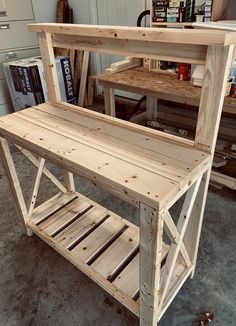 a work bench made out of wooden planks