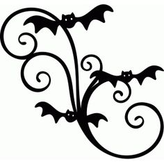 a black and white image of a bat on a branch with swirly vines in the shape of a letter y