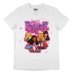 Embrace the nostalgia of the early 2000s with this stylish Bratz doll T-shirt, perfect for adults who grew up with the iconic fashion dolls. This T-shirt features a vibrant graphic of the original Bratz dolls—Yasmin, Cloe, Jade, and Sasha—styled with a retro 90's look and a graffiti-inspired design. Made from a comfortable blend of 60% cotton and 40% polyester, this shirt offers a soft and breathable fit, ideal for all-day wear. Whether you're heading to a throwback party, a casual outing, or wa Bratz Shirt Outfit, Bratz Dolls Yasmin, Bratz T Shirt, Original Bratz Dolls, Bratz Shirt, 2000 Clothes, Cutesy Outfit, Throwback Party, 90s Looks