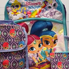 Shimmer And Shine Backpack Bundle. 4. Teal/Purple. Set Includes Backpack, Foldable Lunch Bag, Pencil Case And Backpack Sling (15”X12”). Backpack Has 2 Zippered Compartments And A Mesh Side Pocket For A Drink. Nwot. Playful Purple Standard Backpack, Playful Purple School Bag, Purple Rectangular Backpack For Back To School, Purple Backpack For School Events, Purple Backpack For Playtime And Back To School, Purple Set, 9th Grade, Shimmer And Shine, Shimmer N Shine