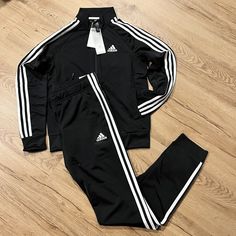 Adidas Womens 3-Stripe Tricot Tracksuit Black/White (Jacket & Pants) Size Small. Adidas Tracksuit Women, Adidas Track Pants Outfit, Black Adidas Tracksuit, White Adidas Tracksuit, Adidas Clothes, Black Adidas Jacket, Adidas Outfits, Track Suits Women, Adidas Outfit Women