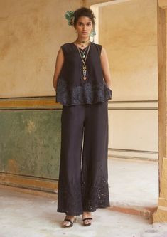 Black Floral Embroidered Top And Trouser Set by Paulmi & Harsh available on Indiaspopup.com Floral Cutwork, Cutwork Embroidery, Floral Embroidered Top, Printed Scarf, Co Ord Set, Cut Work, Co Ord, Embroidered Top, Summer Season