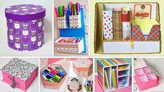 there are many different types of crafts and stationery items in this photo collage