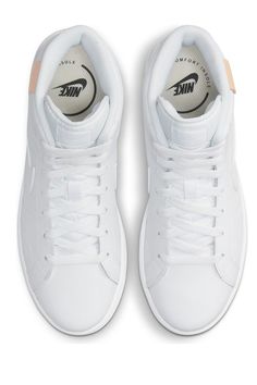 White High-top Sneakers With Gum Sole For Light Sports, White Athleisure High-top Sneakers For Spring, Sports High-top Sneakers With Gum Sole, Synthetic High-top Sneakers With Gum Sole For Sports, White High-top Athleisure Sneakers With Gum Sole, White High-top Sneakers For Spring Athleisure, White High-top Sneakers With Gum Sole For Athleisure, Nike Synthetic High-top Sneakers, Nike High-top Sneakers With Cushioned Footbed For Athleisure