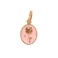 Gigi Clozeau - Baby Pink Rose Pendant, Rose Gold Rose Gold Jewelry With Roses For Formal Occasions, Luxury Rose Gold Jewelry With Flower Charm, Delicate Rose Gold Jewelry With Rose Design, Delicate Rose Design Rose Gold Jewelry, 14k Rose Gold Oval Jewelry, Delicate Rose Gold Jewelry With Roses, Feminine Rose Gold Jewelry With Rose Design, Elegant Rose Gold Necklaces With Charms, Luxury 14k Rose Gold Jewelry In Pink Gold