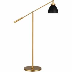 a black and gold floor lamp on a white background with the light turned off to show its dimmerance