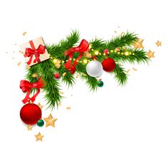 christmas tree branch with decorations and stars