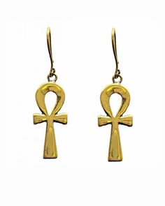 Ankh Earrings - MINU Jewels Symbolic Gold Plug Earrings As Gifts, Symbolic Gold Plug Earrings For Gift, Symbolic Gold Earrings As A Gift, Symbolic Gold Earrings For Gifts, Symbolic Brass Earrings As Gift, Symbolic Teardrop Earrings, Symbolic Brass Earrings For Gift, Symbolic Drop Earrings, Symbolic Drop Earrings With Ear Wire