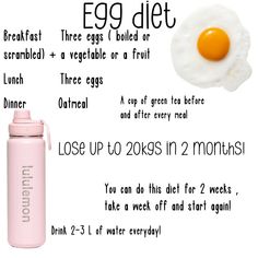 Egg  lululemon water bottle  diet Food Calories List, Food Calorie Chart, Fruit Lunch, Diet Tracker, Diet Breakfast, Low Cal Recipes, Healthy Food Dishes, Egg Diet, Healthy Food Motivation