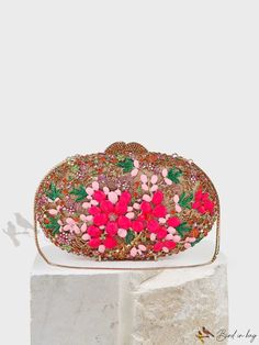 Bird in Bag - Rhinestone and Floral Decorated Evening Bag, Ideal for Formal Events Bags 2024, Print Box, Chain Bag, Box Bag, Bird In Bag, Mini Fashion, Chain Bags, Formal Event, All Over Print