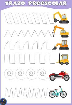 the tracer worksheet for children to learn how to write and draw vehicles