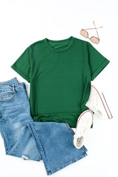 This vintage Solid Color Crew Neck Tee is the perfect addition to any summer outfit. Made for women, its design and graphic tees add a touch of fun to your wardrobe. This t-shirt is a must-have for those looking for a chic and versatile top. Tops > Tops & Tees Material: 95%Polyester+5%Elastane Color: green Neckline: Round Neck Season: SpringSummer Style: casual Sleeve Length: short sleeve Occasion: Daily Size Chart (CM) Sizes US Sizes Euro Sizes UK Sizes Bust Hem_Width Shoulder Sleeve_Length Len Color Crew, Swimwear High Waisted, Evening Dresses Plus Size, Beach Wear Dresses, Long Crop Top, Swimwear Cover Ups, T Shirt For Women, Plus Size Lingerie, One Piece Swimwear