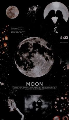 an image of the moon with many different pictures on it's side, including two men and one woman