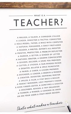 a teacher's poem is hanging on the wall next to a pen and pencil