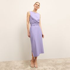 Monte Dress - Organic Jersey Pima Cotton :: Light Orchid Spring Midi Dress With Side Slits For Loungewear, Spring Flattering Draped Midi Dress, Elegant Loungewear Dress With Side Slits, Elegant Spring Maxi Dress For Loungewear, Draped Viscose Midi Dress For Spring, Elegant Midi Length Loungewear Dress, Elegant Midi Length Lounge Dress, Elegant Spring Midi Dress For Loungewear, Spring Ruched Dress For Loungewear