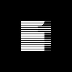 a black and white logo with vertical lines in the middle, on a dark background