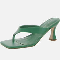 Minimal Yet Classy, The Marc Fisher Hunt Heels Are Something Which You Can Wear With Anything And Everything. Man-Made Upper, Lining, And Insole. Square Open Toe. Flared Kitten Heel. Man-Made Outsole. Gorgeous Green Color. Look Effortlessly Stunning In The Marc Fisher Hunt Womens Slide Sandal. This Flattering Slip-On Sandal Features A Leather Thong Strap Upper, While The Synthetic Outsole Offers Comfort And Is Slip-Resistant. New, Never Worn, New In Box, Nib Very Small Glue Mark Or Something On Spring Toe Post Flip Flops, Spring Synthetic T-strap Heels, Spring T-strap Synthetic Heels, Synthetic T-strap Heels For Spring, Synthetic T-strap Sandals With Heel Loop, Synthetic T-strap Sandals With Single Toe Strap, Chic Synthetic Toe Post Flip Flops, Spring Synthetic T-strap Sandals, Summer T-strap Sandals With Padded Heel