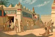 an old painting of some people in ancient egypt