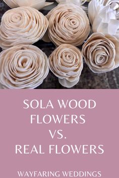 If you’re considering using sola wood flowers for your wedding, great! That’s exciting! But you may have many questions about how they look and feel in comparison to real flowers if you’ve only seen pictures of them and have never seen or touched sola wood in person.   After ordering and playing with many sola wood flowers in preparation for my own wedding, here’s what I’ve found out... Wood Roses How To Make, Trader Joe’s Wood Flowers, Wood Flower Bridal Bouquet, Solawood Flowers Making, Wooden Flowers Wedding Bouquets, Solawood Flowers Wedding Ideas, Wooden Wedding Flowers, Diy Wood Flowers