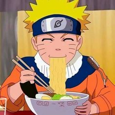 naruto eating ramen with chopsticks in his hand