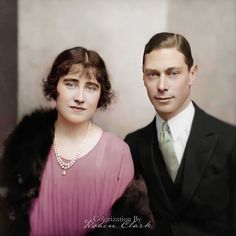 an old photo of a man and woman in formal wear, posing for a portrait