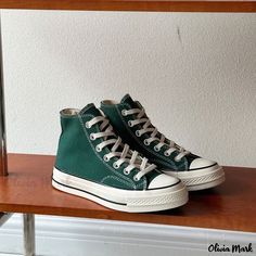 Olivia Mark - PuTian Canvas Shoes: Classic Campus High-Top Vintage Casual Shoes in Blue Canvas Shoe, Shoes Classic, Blue Canvas, Top Vintage, Vintage Casual, Canvas Shoes, Vintage Tops, High Top, Dark Green