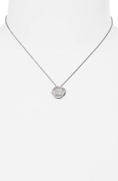 Sterling silver. Pavé diamonds, total diamond weight: 0.15 ct. Pendant, 7 x 7mm. Lobster clasp closure. Petite box chain, 1.25mm wide, 17" adjustable length. Imported. Style Name:David Yurman Infinity Pendant With Diamonds On Chain. Style Number: 990363. Fine Jewelry Silver Square Pendant Necklace, Silver Square Pendant Necklace In Fine Jewelry Style, Silver Square Pendant Necklace Fine Jewelry, Silver Diamond Necklace With Square Pendant, White Gold Cross Pendant With Box Chain, Sterling Silver Diamond Necklace With Square Pendant, Elegant Diamond Cross Pendant Necklace With Pave Setting, Silver Necklace With Diamond Accents And Square Pendant, Silver Flower Pendant Jewelry With Single Cut Diamonds