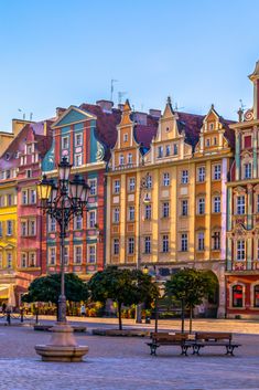 an old european city with many colorful buildings