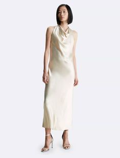 Shine Halterneck Maxi Dress, Angora Effortless Elegance, Calvin Klein Woman, Halter Neckline, Dress Clothes For Women, Wedding Guest, Calvin Klein, Maxi Dress, Womens Dresses, Vinyl