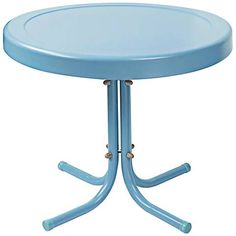 a round table with two legs and a blue top