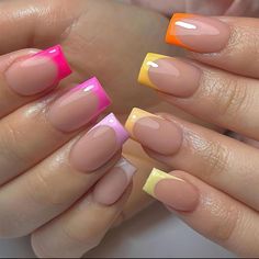 PRICES MAY VARY. 【10 Minutes Nails at Home】We ROFIBUT have unique rainbow color designs and highest quality nails. You can make yourself a nail art in a few minutes at home with our product. Come and get enjoy with ROFIBUT Nails. 【Soft & Flexible】Made with soft gel, our rainbow false nails are gentle on your nail beds and feel like real nails. They fit the nail bed perfectly with a seamless cuticle line. 【Package Included】24pcs false nails medium length, jelly glue, a wooden stick. (Jelly glue i Acrylic Nails Nude, Natural Acrylic Nails, Easy Nails, Summery Nails, Nail Art Set, Nailed It, Gel Nail Designs