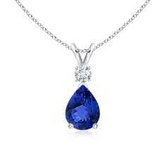 This classic solitaire pendant features a pear-shaped tanzanite secured in a prong setting. A glimmering round diamond sits atop the bluish-violet gemstone adding to the design's sparkle. Simple yet alluring, this tanzanite pendant in 14k white gold is crafted with a lustrous v-bale. Diamond Necklace Simple, Beautiful Diamond Necklace, Tanzanite Pendant, Tanzanite Jewelry, Solitaire Pendant Necklace, Diamond Jewelry Necklace, Gold Necklace Women, Teardrop Pendant, Modern Necklaces