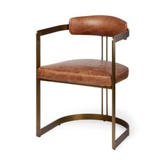 a chair with a leather seat and metal frame