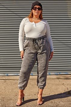 Who knew being comfy could look sooo good?! You’ll love the fit and feel of our Plus Size Loungewear Jogger. Not only is it super easy to wear, but it’s super trendy as well! Featuring an elastic waistband with drawstrings and elastic hems to adjust to your comfort and liking. These joggers are super versatile and you can choose to dress them up or down! Wear them casually with a tee or bodysuit and sneakers, or dress them up with a form-fitting top, an oversized jacket, and heels! Product Detai Form Fitting Tops, Polished Casual, Ymi Jeans, Level 4, Oversized Jacket, Super Easy, Lounge Wear, Plus Size, Elastic