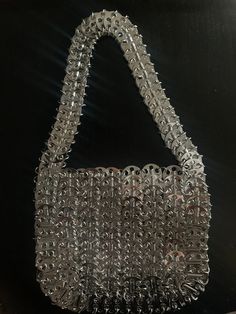 Metal Disc Bag in Silver + Gold | Paco Rabanne Inspired Space Age Purse | Chain Mesh | Mesh Shoulder Mod Handbag | Evening Cocktail Party | Womens Futuristic 90s | Paco Rabanne Bag | Metallic 60s Chain Mesh Purse 1960s | Metallic Rare Collectible bag  | Mini gala clutch | 1990s 90s Vintage Style Description:  An incredible metal disc bag.  Vintage inspired by 1960s futuristic space age designs. This avant garde piece is reminiscent of Francois Hardy's style and Jane Fonda in the 1968 film Barbar Metallic Chain Bag For Party, Silver Metal Chain Link Bag, Silver Metal Shoulder Bag For Party, Silver Chainmail Bag For Everyday Use, Silver Metal Chainmail Bag, Silver Chainmail Evening Bag, Metal Evening Bag With Chain Strap For Party, Rectangular Evening Bag With Chainmail, Rectangular Chainmail Evening Bag