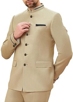 Men's 5 buttons jodhpuri suit -2 pc (Jacket, Pant) made from pure champagne polyester viscose fabric. It has same fabric bottom as trousers.  Perfect for weddings,graduation ceremoney,dating, meeting, yacht party, banquet, hosts' wearing,etc Dry clean only; Made in India Suit For Groom Wedding, Suit For Groom, Jodhpuri Suit, Man Dress, African Attire For Men, African Dresses Men, Attic Insulation, Man Dressing Style, Yacht Party