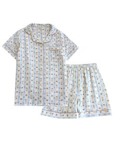 PRICES MAY VARY. ♥Muslin Pajama Set Material:This cute printed sleepwear is made from 100% cotton. The fabric is delicate and lightweight, making it suitable for any season. ♥Cotton Gauze Pajamas Features:This 2 piece print pajamas set for teen girls design short sleeve shirt,notch collar with chest pocket,cute patterns printed with floral,bear,heart,fruit,buttons down closure is durable and comfortable wearing, also suitable as casual loungewear or homewear ♥Matching Pajama Set Occasion:This co Cute Pajama Set, Cute Pajama, Shirt And Shorts, Short Sleeve Button Up, Pj Sets, Button Up Shirt, Pajama Set, Pajamas, Button Up