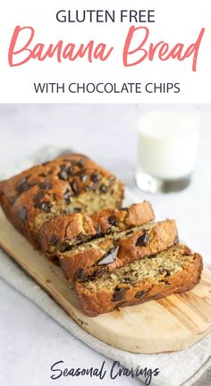 gluten free banana bread with chocolate chips on a cutting board