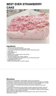 the recipe for strawberry cake is shown