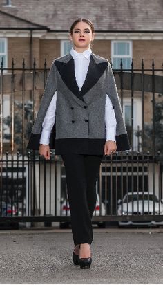 Lambs Wool grey cape with black peak lapels. Cape, Work Wear, Bring It On, Wool