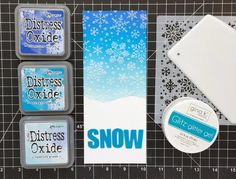 the supplies needed to make this snow themed card