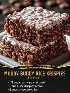 three chocolate rice krispies stacked on top of each other