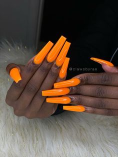 Orange Nail Inspiration, Orange Acrylic Nails, Orange Nail, Drip Nails