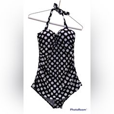 Nwot. Haogo One-Piece 50’s Retro Polka Dot Halter Swimsuit, Xxl, Polyester And Spandex, Padded Push-Up, Hip 37.8-48 And Waist 33.9-43.7. Smoke And Pet Free Environment. Mfsrp: $22. Retro Fitted Polka Dot Swimwear, Polka Dot One-piece Swimwear For Pool, Retro Fitted Black Swimwear, Vintage Black Swimwear For Summer, Swim Wrap, Halter Swimsuit, Pink One Piece, Plunging One Piece Swimsuit, 1 Piece Swimsuit