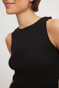 Fine Knitted Sleeveless Top Black | NA-KD Knitted Sleeveless Top, Na Kd, Round Neckline, Rib Knit, Sleeveless Top, Black, Design