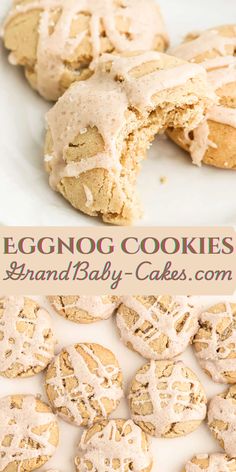 eggnog cookies with icing on a plate and in the background there is a cookie