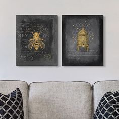 PRICES MAY VARY. OVERALL SIZE: 32" W x 20" H x 1.25" D. Separately, each canvas measures 16" W x 20" H x 1.25" D. Orientation of each canvas is vertical. READY TO HANG: Canvases come with pre-installed hanging hardware already attached to the backs of the products, so all that remains once received is hanging a couple nails on your wall for final installation. Infographic for hardware shown in product images. MADE IN USA: Canvases are handcrafted and made-to-order in the United States using high Bee Home Decor, Bee Home, Bee Images, Bee Sign, French Farmhouse Decor, Nature Painting, Bee Decor, Nature Art Painting, Honeycomb Pattern