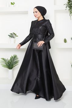 Sequin Corded Satin Evening Dress 2754 Elegant Sequined Evening Abaya, Elegant Sequined Abaya For Party, Elegant Abaya With Sequins For Party, Formal Floor-length Evening Dress For Eid, Formal Maxi Evening Dress For Eid, Black Gown For Eid Party, Festive Floor-length Abaya For Party, Floor-length Abaya For Festive Parties, Eid Sequined Long Sleeve Gown