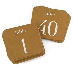 two brown coasters with white numbers and the number forty on them, sitting next to each other